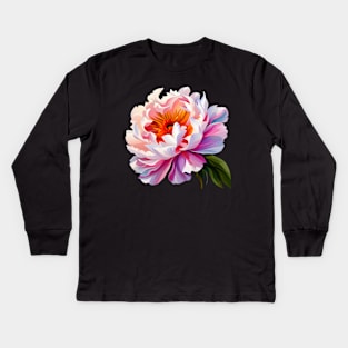 Elegant Ombre Pink Peony Flower Watercolor Floral Art Kids Long Sleeve T-Shirt